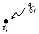The first charge, q one, is brought along a curved path to its final position, r one.
