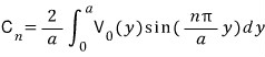 Fourier sine coefficient C n equals two over a times the integral of the entrance potential against its sine mode