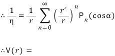 Inverse relative distance as the Legendre generating series, followed by an unfinished therefore V(r) equals lead-in.