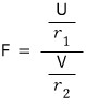 Definition of F as (U/r₁)/(V/r₂)